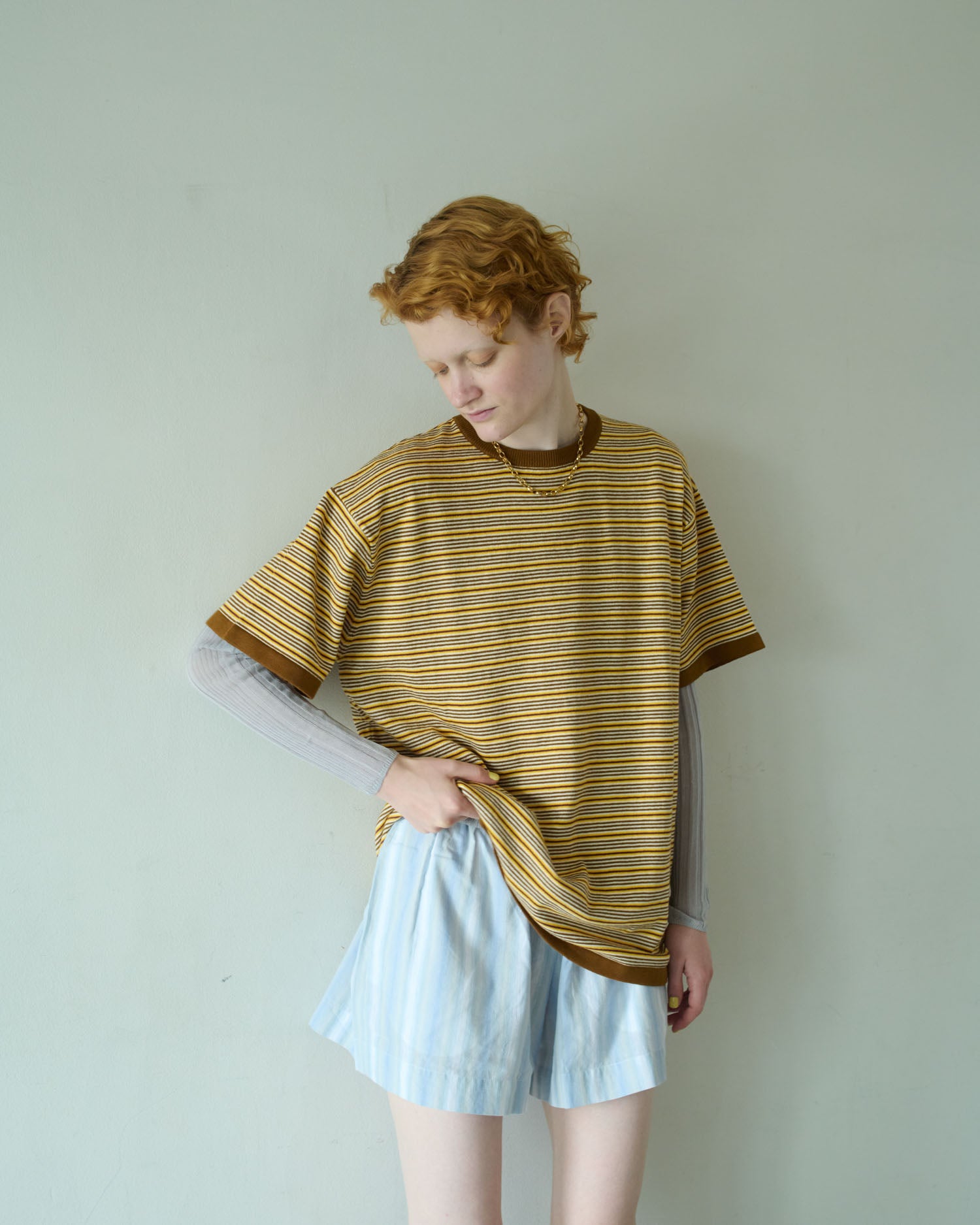 ワンデルング WANDERUNG ニット 丸首 半袖 クロップド丈 グレー S WANDERUNG – THINGS WE LOVE